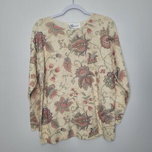 Vintage tapestry pink cream romantic cottagecore light weight sweater size L